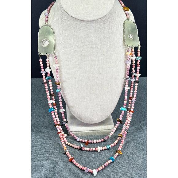 Vintage Brutalist Natural Seed Bead with Metal Necklace Signed Margot '88 - Picture 1 of 10